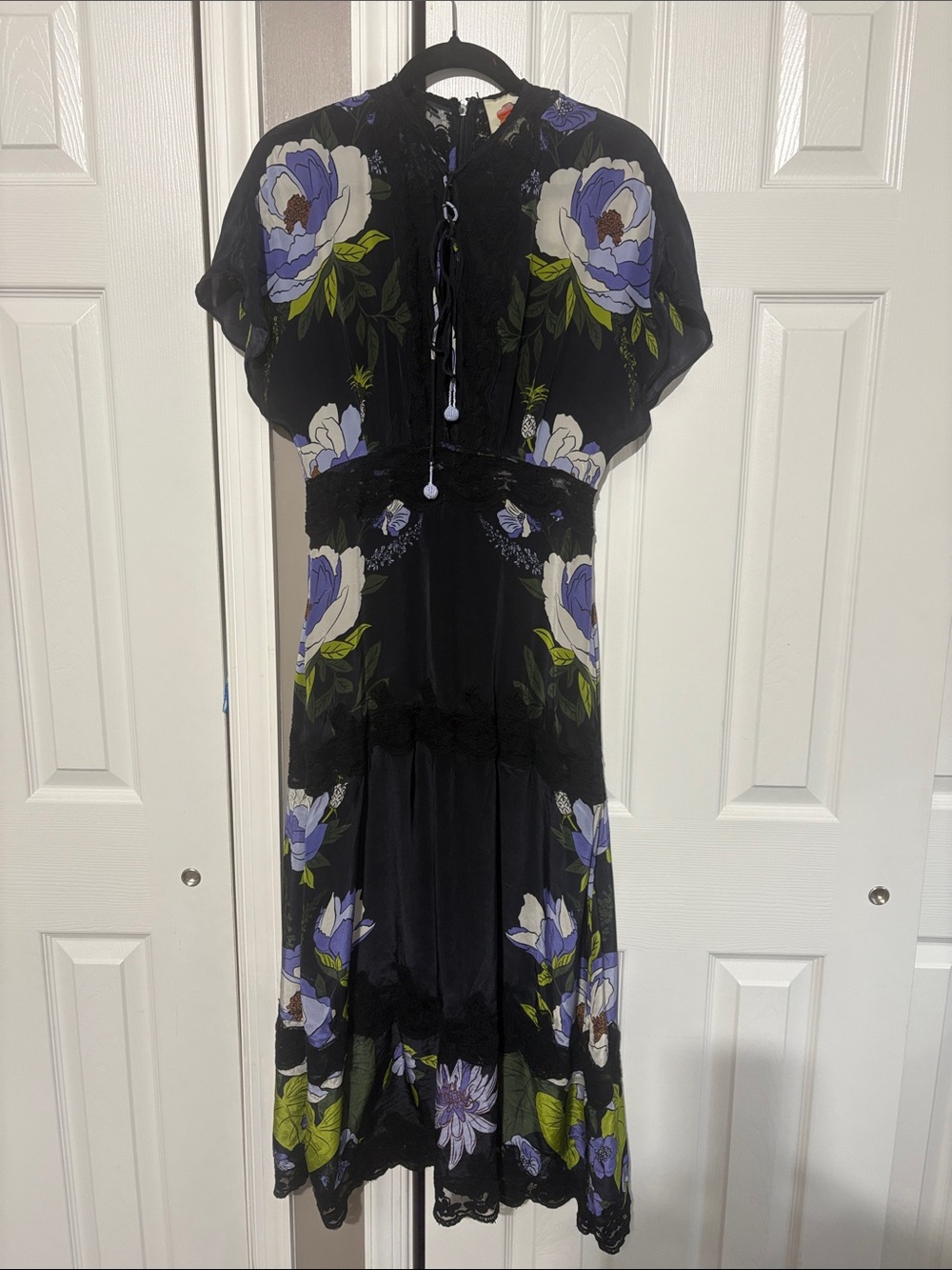 FARM Rio Black Maxi Dress with Lavender and Green Floral Print